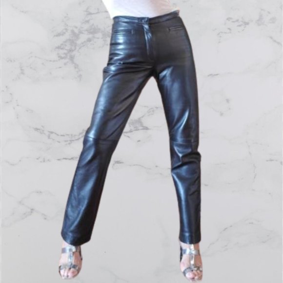 Women's black leather pants Mob Wife waist 28 size 4 high waisted - Picture 1 of 12